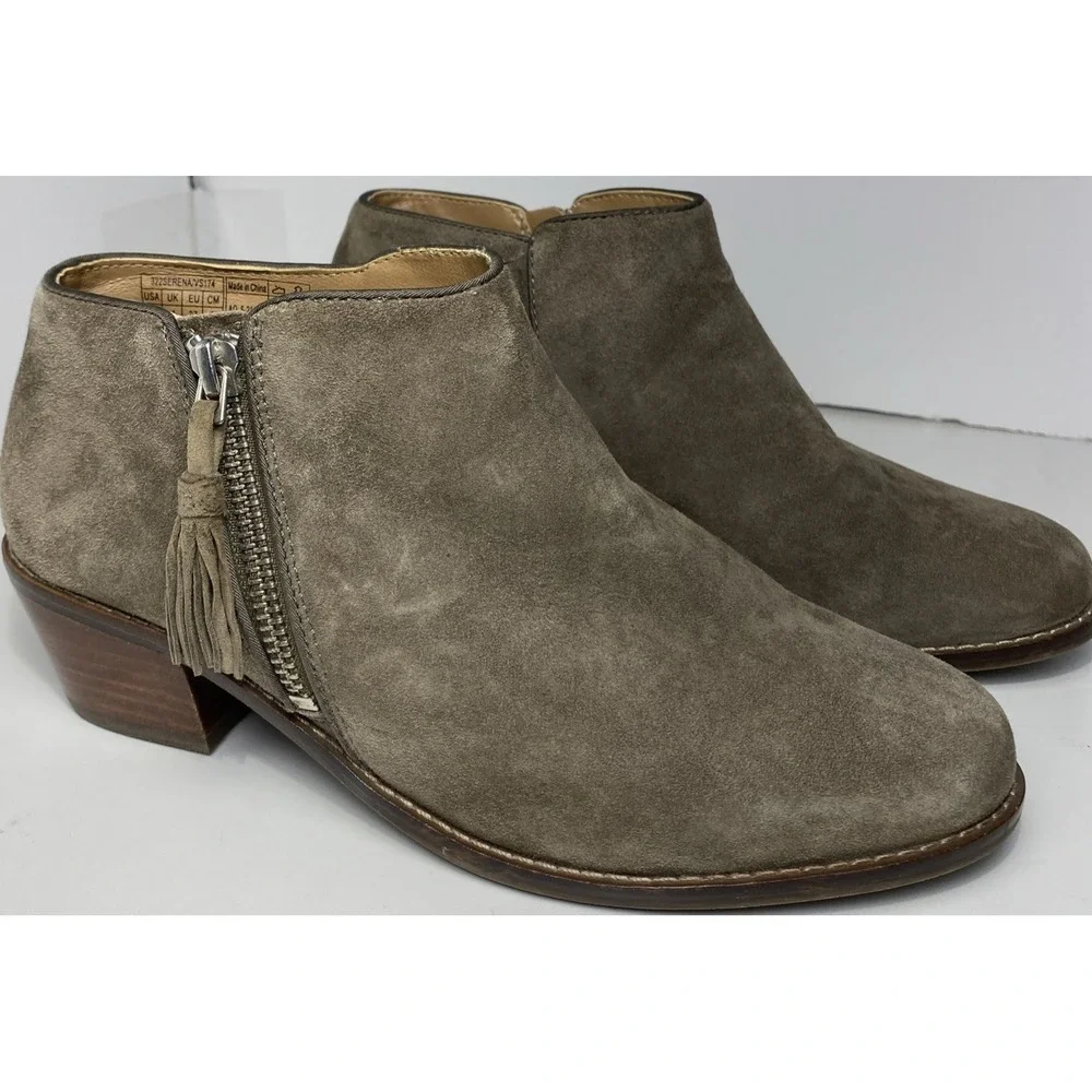Vionic Serena Brown Suede Tassel Block Heel Ankle‎ Boots Orthotic Size 6